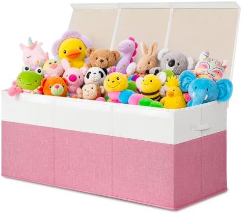 INDRESSME 185L Toy Storage Box, Pink & White, 39"x17"x17" by INDRESSME