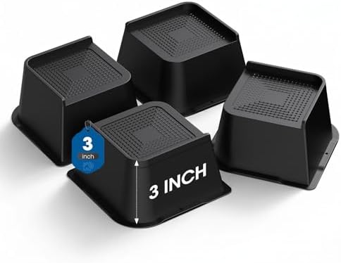 Bed Risers 2 inch, 3 inch, 4 inch, 6 inch or 8 inch Heavy Duty Furniture Risers, Up to 6000 Lbs L Shaped Design Bed Lifts Blocks for Couch Desk Sofa Table (Black, 3 Inch 4 Pack) by MXMZHXU
