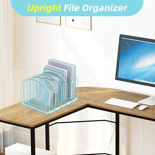 SUPEASY File Organizer 5-Section Mesh Desk Organizer, Upright File Organizer Desktop Organizer File Sorter, File Folder Holder for Office Supplies, Blue - Image 5