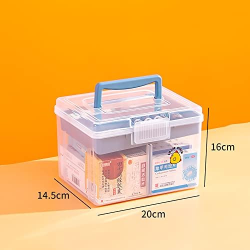 Clear Small Plastic Storage Box with Handle & A Removable Tray & Adjustable Divider, Kids Students Children Art Box, Desk Organiser Case, Medicine Storage Box (Clear & Ocean Blue) - Image 4