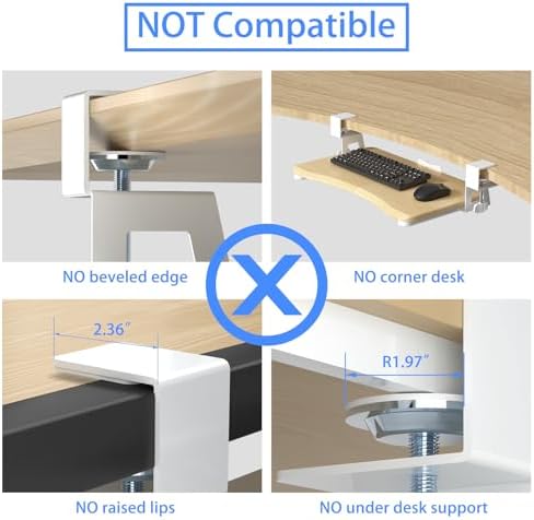 suptek Small Keyboard Tray Under Desk Pull Out with C Clamp Mount for Computer Keyboard, 20 (24.2 Including Clamps) x 11.8 inch Slide-Out Platform Computer Drawer for Typing, Light Wood, DSF1SQM - Image 5