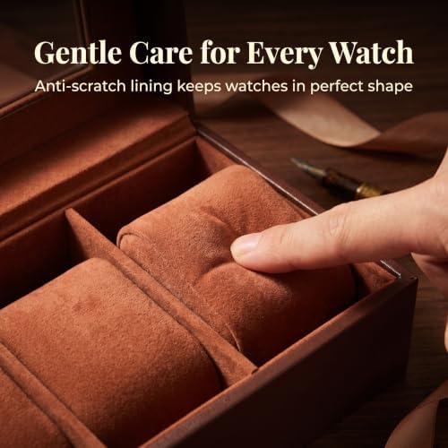 Watch Box Case for Men, Wooden Display Glass Lid - Image 3
