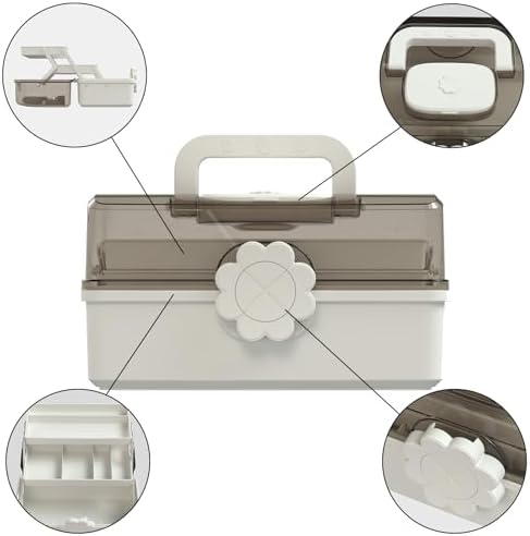 Covetree Hair Accessories Organizer with Handle, Lockable Three-Layer Multipurpose Art Supplies Storage Box and Plastic Jewelry Box, Sewing Organizer (White) - Image 4