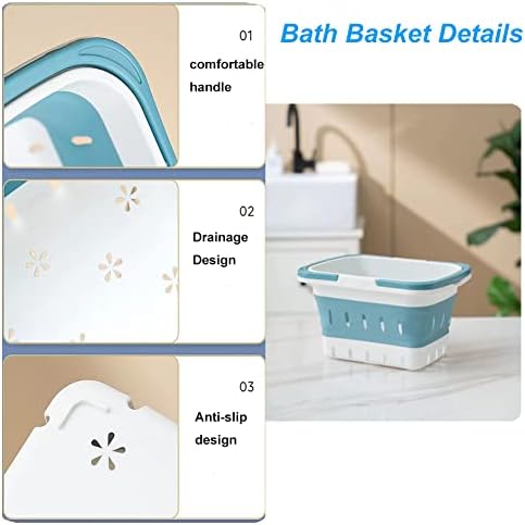 2 Pack Portable Plastic Shower Caddy Tote, Collapsible Small Basket with Handles, Box Organizer Bin for Bathroom, Kitchen, College Dorm,Gym(Grey +Blue) - Image 3