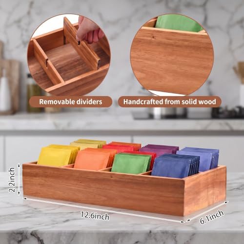 Acacia Wood Tea Bag Organizer with 8 Slots, Tea Bag Holder for Countertop - Image 3