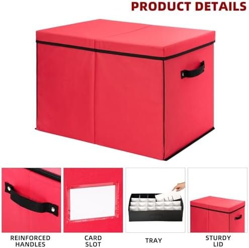 inin Christmas Ornament Storage Box with Adjustable Dividers,Stackable Drawer Ornament Organizers,Ornaments Storage Container Bin with Lid for Xmas Decorations (72 Ball, Red, with Removable Tray) - Image 6