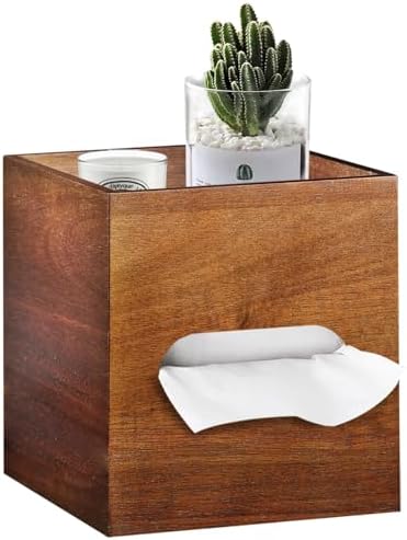 Square Tissue Box Cover with Storage Tray, Acacia Wood Tissue Box Holder by BIBELUN
