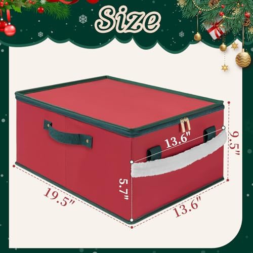 Christmas Ornament Storage Box with Adjustable Dividers Zippered Top Stores up to 72 Holiday Ornaments (3 Inch) Xmas Ball Decorations Organizer Storage Container Bin - Image 2