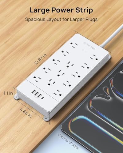 TROND Surge Protector Power Strip 15ft Cord, 4000J, 4 USB, ETL Listed,White - Image 7