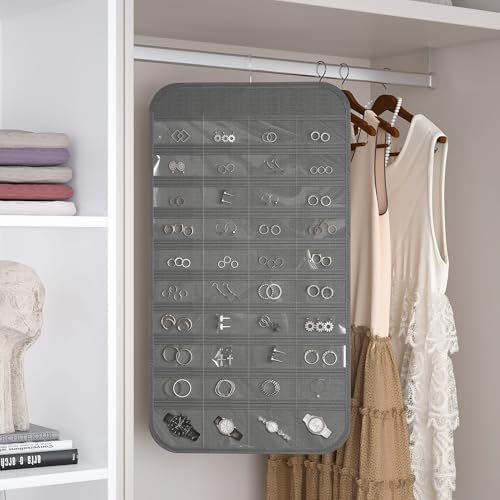 Hanging Jewelry Organizer 80-Pocket Double-Sided Storage, 2-Pack, Gray - Image 3