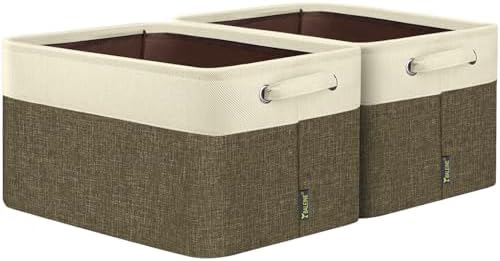BALEINE 2 Pack Fabric Closet Storage Bins for Shelves, Linen Closet Organizers and Storage, Decorative Baskets for Organizing, Shelf, Clothes, Home, Office (Brown, 15"x11"x9.5") by BALEINE
