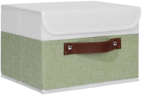 ANMINY Fabric Storage Box Bins with Lids, Green White, 10"x8"x7" by ANMINY