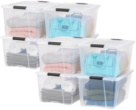 IRIS USA 72 QT Plastic Storage Box with Lid and Latches - 8 Pack - BPA-Free, See-Through Organizing Solution, Durable Nestable Stackable Containers, Secure Pull Handle - Clear by Unknown