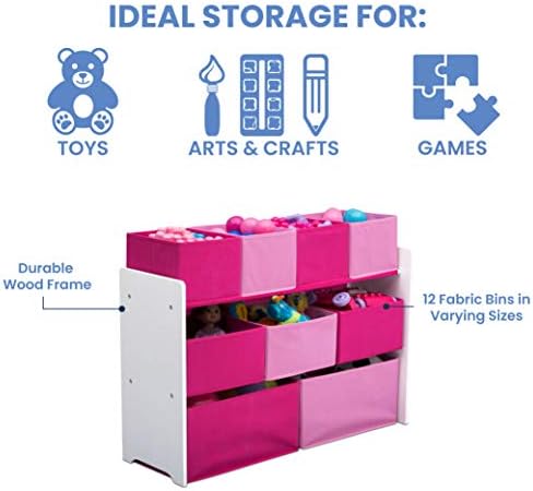 Delta Children Deluxe Multi-Bin Toy Organizer with Storage Bins, White/Pink Bins - Image 4