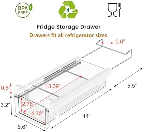 vacane Refrigerator Organizer Bins, Clear Plastic Fridge Drawer With Handle Pull Out Fridge Drawer Organizer Under Shelf Drawer For Cheese, Deli Meat, Drinks, Fruit, Vegetable, Heavy Duty-M - Image 2