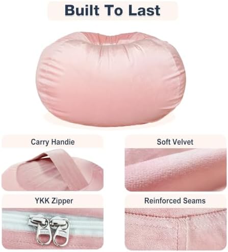 Lukeight Stuffed Animal Storage Bean Bag Chair Cover for Teens, Velvet Plush Toy Organizer Seat, Cover Only, No Filling Included, Long YKK Zipper, Side Pocket, XX-Large 36"D x 20"H - Image 6
