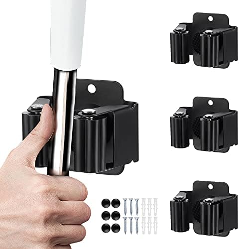 JAMEND CLXP 3PCS Broom and Mop Holder, Heavy Duty Garden Tool Organizer Rack Rake and Shovel Handle, Stainless Steel Mop Hanger. Wall Mounted Utility Rack with Screws, Matte Black by JAMEND+CLXP