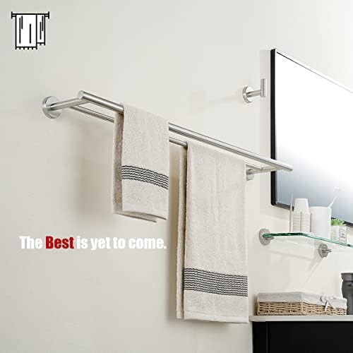 JQK Double Bath Towel Bar, 33 Inch 304 Stainless Steel Thicken 0.8mm Towel Rack for Bathroom, Brushed Finished Wall Mount, 30 Inch Useable Length 2 Pack, TB100L30-BN-P2 - Image 4