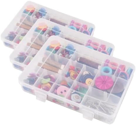 Exptolii 18 Grids Plastic Organizer Box with Dividers, Clear Compartment Container Storage for Beads Crafts Jewelry Fishing Tackles, Size 7.9 x 6.2 x 1.2 in (Pack of 3) by Exptolii