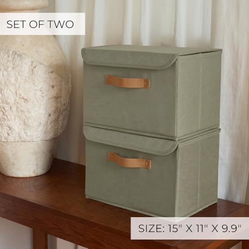 Decorative Linen Storage Boxes with Lids - Spacious Set of 2 Organizer Bins - Image 3