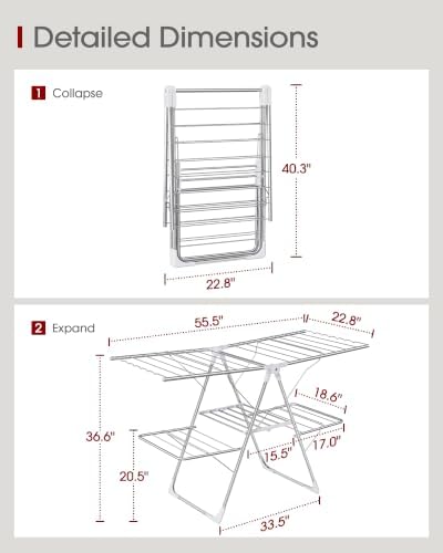 Sakugi Clothes Drying Rack, Foldable 2-Level with 55.5" Adjustable Wings - Image 2