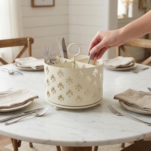 360° Rotating Bee Silverware Caddy Countertop, Utensil Caddy Cutlery Holder - Image 2
