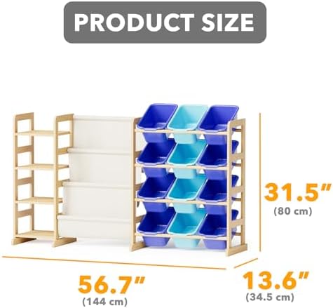 SpaceAid 3-in-1 Toy Storage Organizer with 4 Shelves and 12 Bins, Toy Organizers Storage 3-Tier Bookshelf, Kids Bin Shelf Box Bookcase for Bedroom Playroom Organization Room Decor, Blue and Navy Blue - Image 3