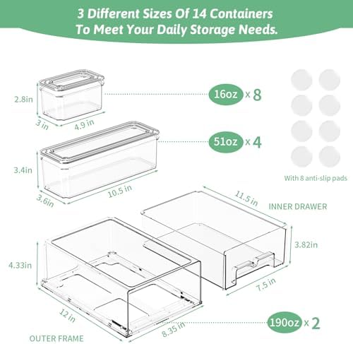 damynuo 14 Pack Clear Fridge Organizer with Lids and Refrigerator Drawers - Image 2