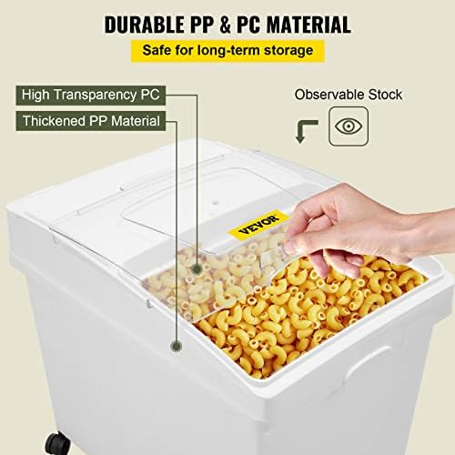 VEVOR Ingredient Bin, 10.5 Gallons Capacity Ingredient Storage Bin, PP Material Flour Bins On Wheels, White Shelf Ingredient Bin with Scoop and Sliding Lid, Commercial Storage Bins 3 Pcs/Set - Image 6