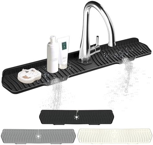 Kitchen Sink Splash Guard Gen2-30" x 6'' Silicone Sink Mat Splash Guard fit for Countertop, Bathroom,Farmhouse,RV by EBIGIC (Black) by EBIGIC
