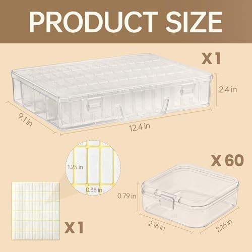 Bead Organizer Box, 60 Pack Small Clear Storage Boxes with Labels, Large Travel Craft Case with Handle, Mini Plastic Containers for Jewelry Making Diamonds DIY Pony Bracelet Screws Seeds Small Parts - Image 2