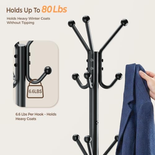 HYSEYY Coat Rack Freestanding,Metal Coat Tree for Entryway with 12 Hooks - Image 4