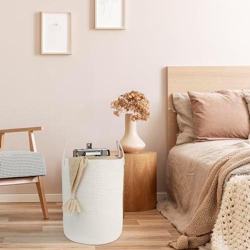 XUANGUO White Cotton Rope Laundry Basket Hamper for Clothes Large - Image 5