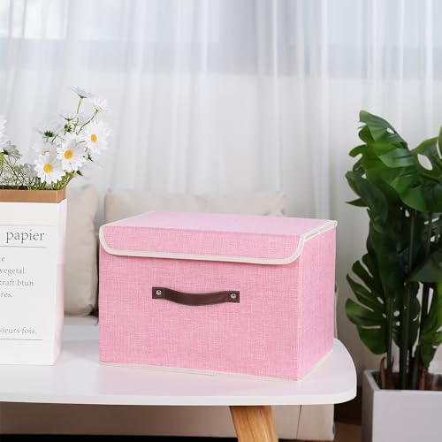 ANMINY Fabric Storage Box Bins with Lids, Pink, 15"x10"x10" - Image 6
