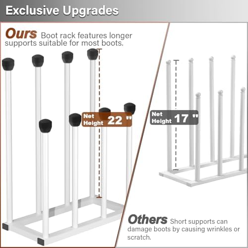 Free Standing Shoe Racks, Tall Black Metal Boot Rack Organizer for 4 Pairs, Knee-High Boot Storage Shelf for Closet, Bedroom, Entryway, Hallway, White - Image 3