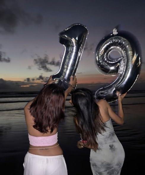 40 Inch Big Silver 19 Balloon Number, Jumbo Giant Happy 19th 19 Birthday Party Decorations, Large Mylar Foil Anniversary Birthday Party Engagement Decorations