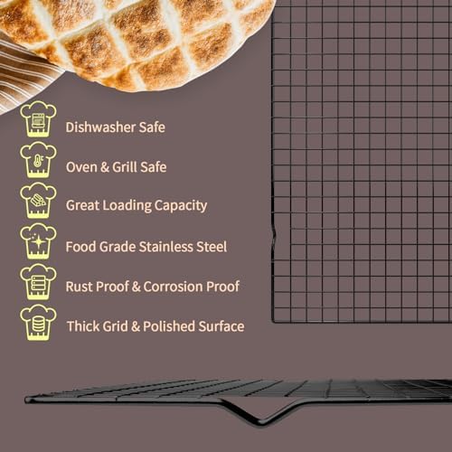 Briout 2PCS Cooling Rack for Cooking and Baking, 16" x 10" Wire Rack, Black - Image 2