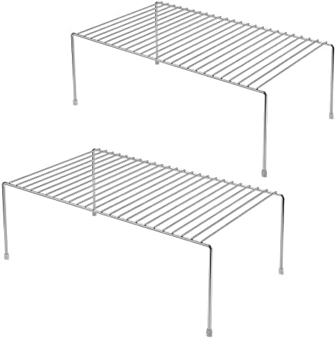 iPEGTOP Set of 2 Kitchen Cabinet Shelf Organizer, Medium (13 x 9.4 Inch) Bathroom Cabinet Organization Wire Shelf Rack, Rustproof Storage Space Saver Shelves for Countertops Pantries Utensils by iPEGTOP