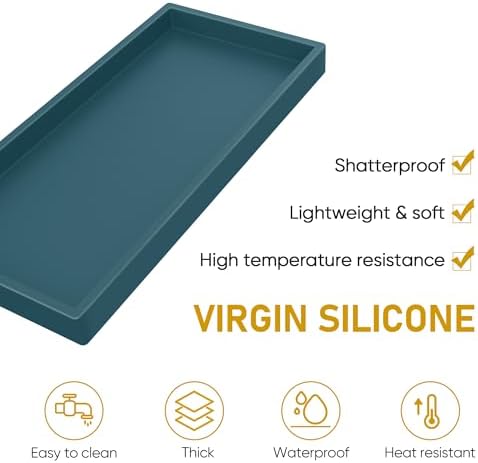 Bathroom Counter Tray,EG-SIPRO High-Grade Thickened Silicone Vanity Tray,Shatterproof Durable Rectangle Tray Soap Dispenser for Countertop,Sapphire Blue,Small+Large (EGTRAY) - Image 3