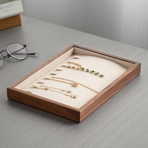 9 Grid Black Walnut Wood Jewelry Tray with Velvet Lining, Stackable Jewelry Organizer for Necklace, Bracelet & Pendant Storage, Premium Elegant Jewelry Drawer Organizer for Women - Image 5