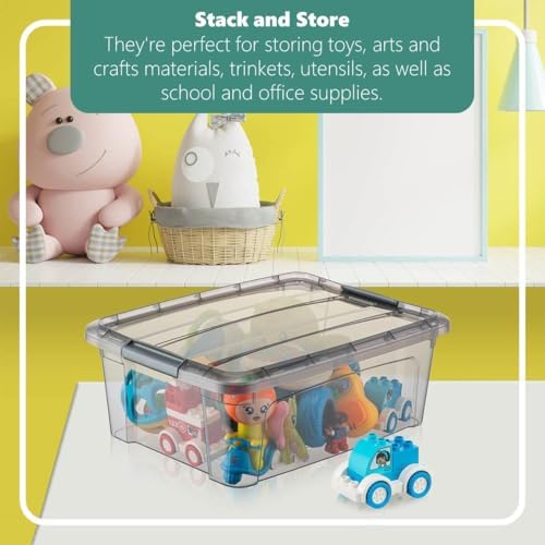 Tribello 12.5 Quart Storage Bins with Lids, Plastic Storage Containers with Latching Lids For Organizing - Tinted - (15.5’ x 12” x 6”) - Set of 2 - Made in EU - Image 4