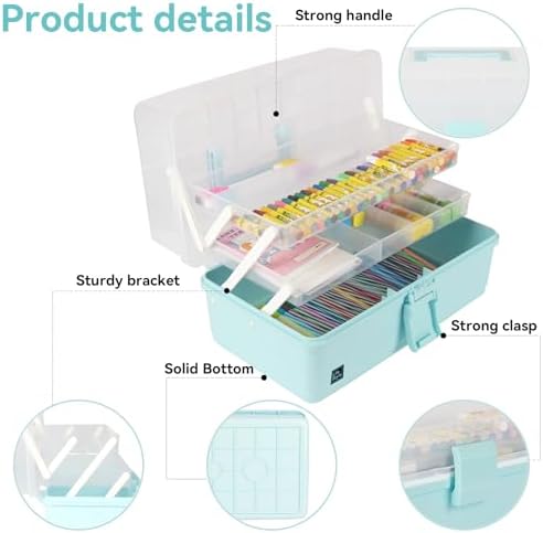 WEWLINE Sewing Storage Organizer Box 13-Inch Art Storage Box Craft Organizer 3-Layers with Handle Craft Art Bin Portable for Home School Office Travel - Image 3