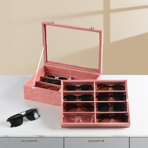 Frebeauty 16-Slot Sunglass Organizer Box,2 Layer Velvet Sunglasses Holder - Image 2