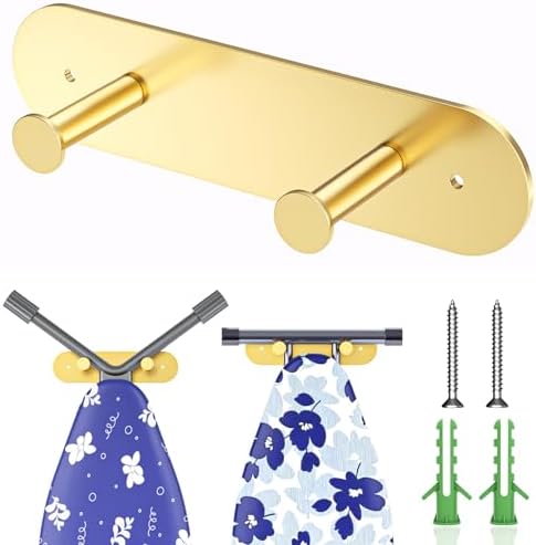 Ironing Board Hanger Wall Mount, Ironing Board Holder for Storage Y or T Leg, Metal Iron Board Hanger for Wall for Laundry Room (Gold) by LOXSUN