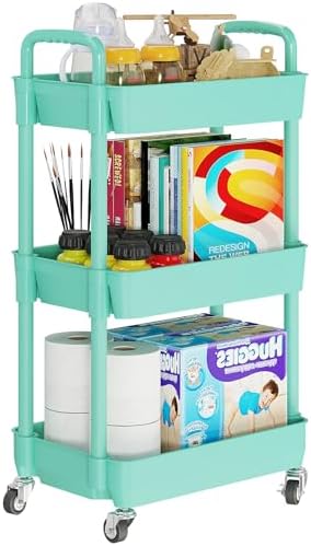 3 Tier Rolling Cart with Wheels, Utility Storage Carts,Green by Laiensia