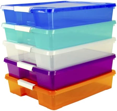 Storex Classroom Craft Project Box – Stacking Plastic Organizer Fits 12x12 Scrapbooking Paper, Assorted STEAM Colors, 5-Pack (63202C05C) - Image 5