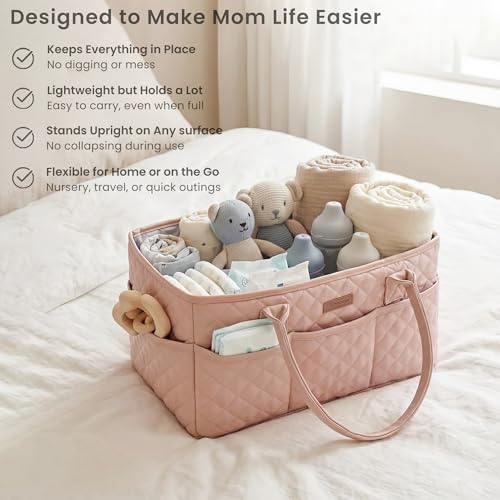 Konssy Baby Diaper Caddy Organizer, Solid Design with PU Leather Handles - Image 4