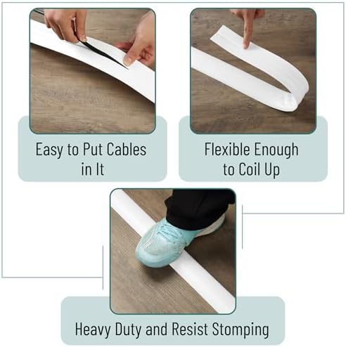 Bates- Floor Cord Cover, 6ft, Cable Cavity 0.6" (W) x 0.31" (H), Heavy Duty Wire Protector, PVC Extension Cords Hider, Protect Cords, Prevent Cable Trips, Cord Hider for Office, Home, Outdoor - Image 5