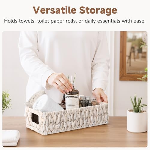 StorageWorks White Wicker Basket for Bathroom, Toilet Organizer Baskets - Image 3