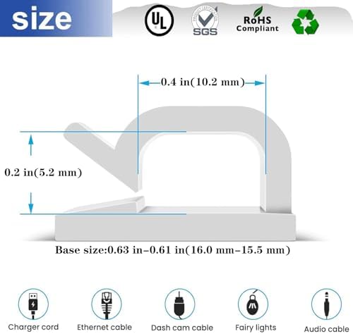 Cable Clips，50PCS Electrical Cord Management Adhesive Cable Wire Clip Wire Clips wall，Used for Cars, Offices, and Homes Cable Clips Cord Organizer (White) - Image 2